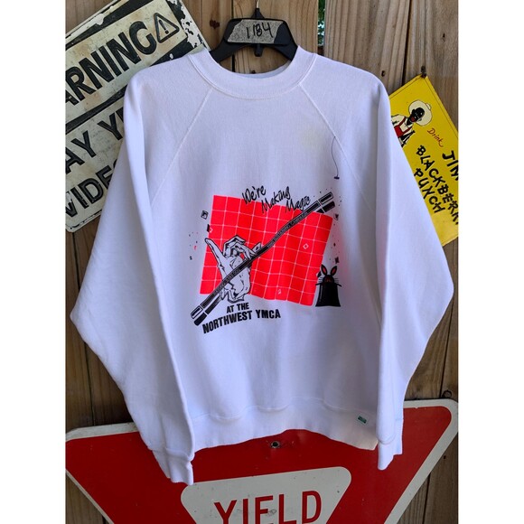 80s Dead Stock YMCA we Making Magic sweatshirt Raglan Sleeves sweatshirt Size L - Picture 1 of 7